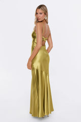 She Gets It Satin Maxi Dress Olive