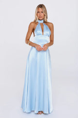 The Dress Diary Satin Halter Maxi Dress Blue