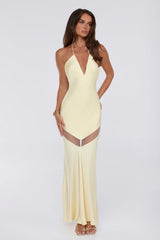 Glam Starlet Halter Satin Maxi Dress Lemon