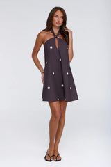 Starry Muse Polka Dot Halter Mini Dress Brown