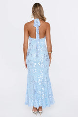 Electric Nights Halter Maxi Dress Blue