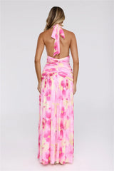 Darlingly Done Halter Mesh Maxi Dress Pink