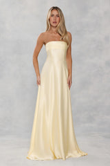 The Serina Strapless Satin Maxi Dress Yellow