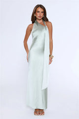 In My Moment Halter Satin Maxi Dress Sage