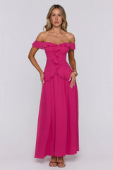 Dewy Glow Off Shoulder Maxi Dress Magenta