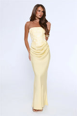 Dressed To Dazzle Strapless Satin Maxi Dress Yellow