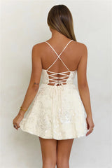 Shining Star Sequin Lace Up Back Mini Dress Cream