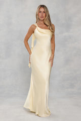 The Zafira One Shoulder Satin Maxi Dress Yellow