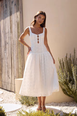 Romance Stitched Embroidered Maxi Dress White