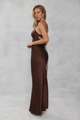 The Samara Satin Maxi Dress Chocolate Brown