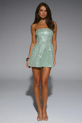 Signature Move Sequin Strapless Mini Dress Mint