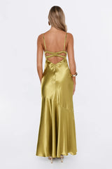 She Gets It Satin Maxi Dress Olive