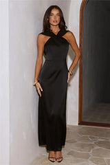 Aurora Evening Satin Maxi Dress Black
