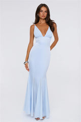 Flirty Petal Pop Satin Maxi Dress Blue