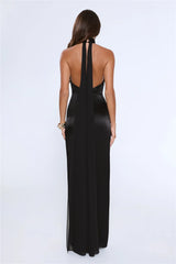 Effortless Luxe Halter Satin Maxi Dress Black