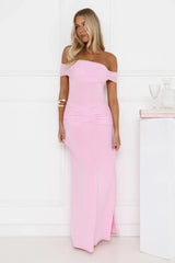 Lookbook Worthy Off Shoulder Maxi Dress Pink