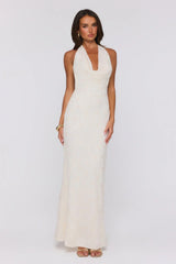 Bling It Babe Beaded Halter Maxi Dress Cream