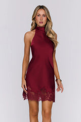 Tidal Reflections Satin Mini Dress Burgundy