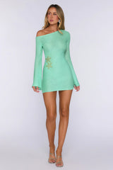 Drift Into Chic Knit Sequin Long Sleeve Mini Dress Mint