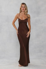 The Samara Satin Maxi Dress Chocolate Brown