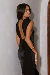 Aurora Evening Satin Maxi Dress Black