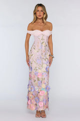 Floating In Style Off Shoulder Maxi Dress Floral