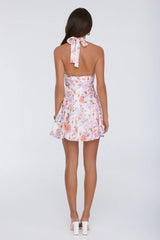 Sunbeam Glow Satin Halter Mini Dress Pink