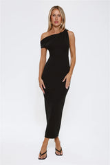 Downtown Alley Off Shoulder Midi Dress Black
