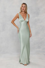 The Isabeau Satin Maxi Dress Sage Green