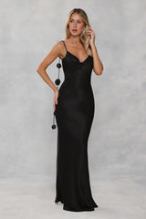 The Flora Satin Maxi Dress Black