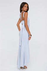 Jelly Glow One Shoulder Satin Maxi Dress Blue