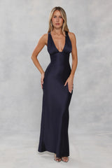 Polished Affair Satin Maxi Dress Navy