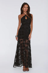 Enchanted Aura Halter Maxi Dress Black