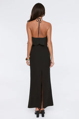 Silken Radiance Halter Maxi Dress Black