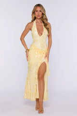 The Wish List Halter Maxi Dress Yellow
