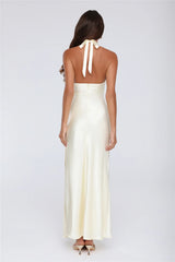 Sleek Halter Neck Cutout Satin Maxi Dress Yellow
