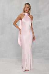 The Vivia Halter Satin Maxi Dress Light Pink