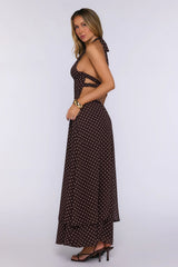 Dress Louder Halter Polka Dot Maxi Dress Brown