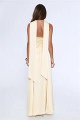 Satin Tempt Strapless Maxi Dress Lemon