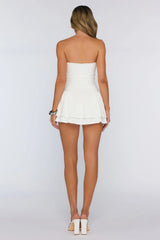 BASE Luxe Rib Strapless Flowy Mini Dress White