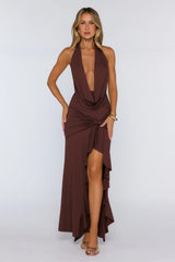 Showroom Dressing Halter Maxi Dress Brown