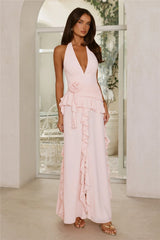 Soft Petal Muse Halter Maxi Dress Pink