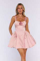 Lovers Under Stars Satin Mini Dress Blush