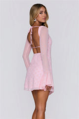 Sunset Season Long Sleeve Polka Dot Mini Dress Pink