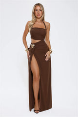 Secret Bloomers Halter Maxi Dress Chocolate