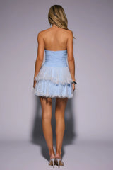 Bloom Soft Strapless Mesh Embellished Mini Dress Blue