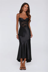 Sultry Horizon Satin Lace Maxi Dress Black