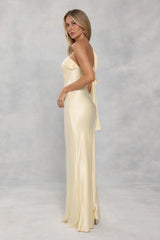 The Zafira One Shoulder Satin Maxi Dress Yellow