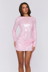 Luxe Dazzle Sequin Long Sleeve Mini Dress Pink