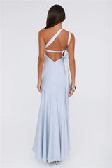 Jelly Glow One Shoulder Satin Maxi Dress Blue